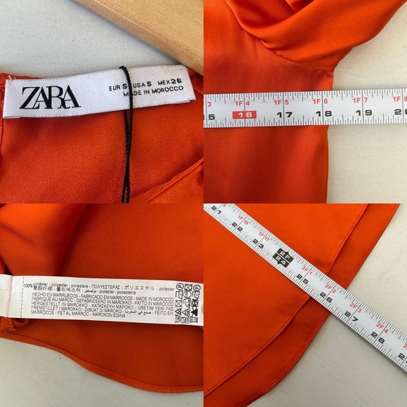 Zara Women's Orange Puff Sleeve Blouse Diamanté Button Satin Top Size Small NWT - Picture 15 of 16